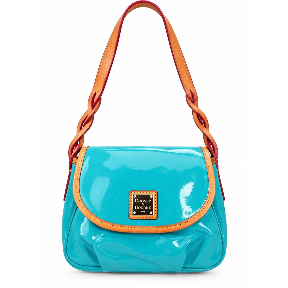 Dooney & Bourke Turquoise Patent Leather Braided Strap Shoulder Bag Flap Closure